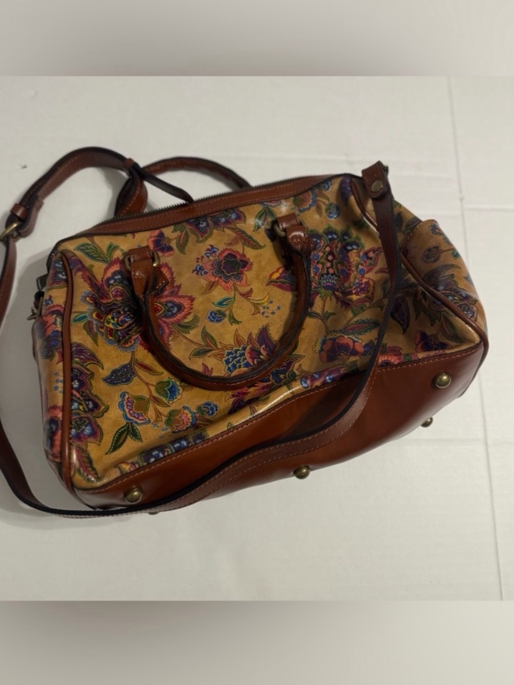 Patricia Nash Benvenuto Satchel Floral Print Leather Crossbody Bag